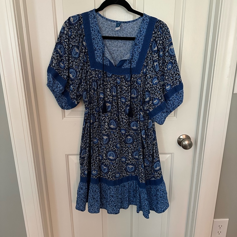 Old Navy Blue Paisley Square-Neck Boho Dress